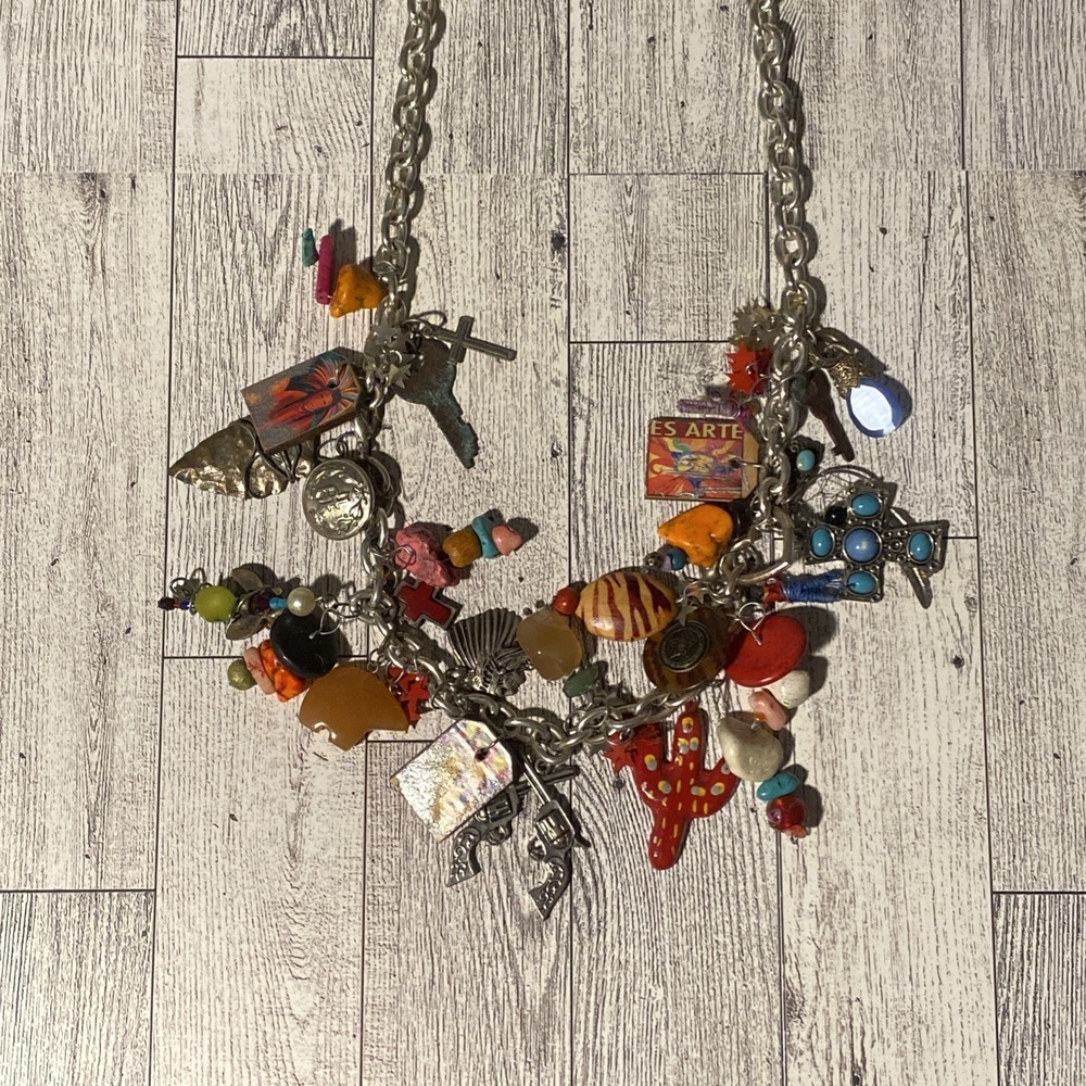 Vintage Style Junk Charm Necklace Multi Themed Maximalist Layered Statement
